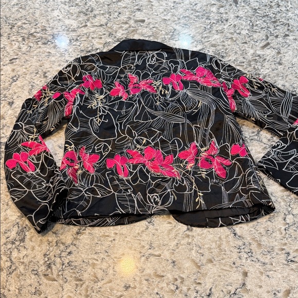 Chicos | Tamatha Silk Blend Jacket Floral Embroidered in Black Size M Medium - Picture 11 of 12